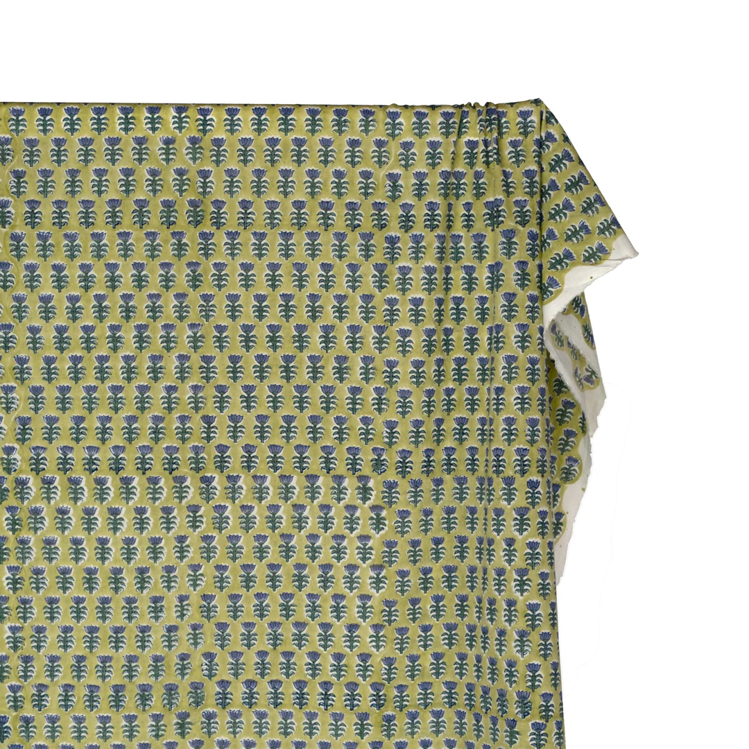 Bloom Block Printed Organic Cotton Batiste - Peashoot/Sage/Denim - Image 4