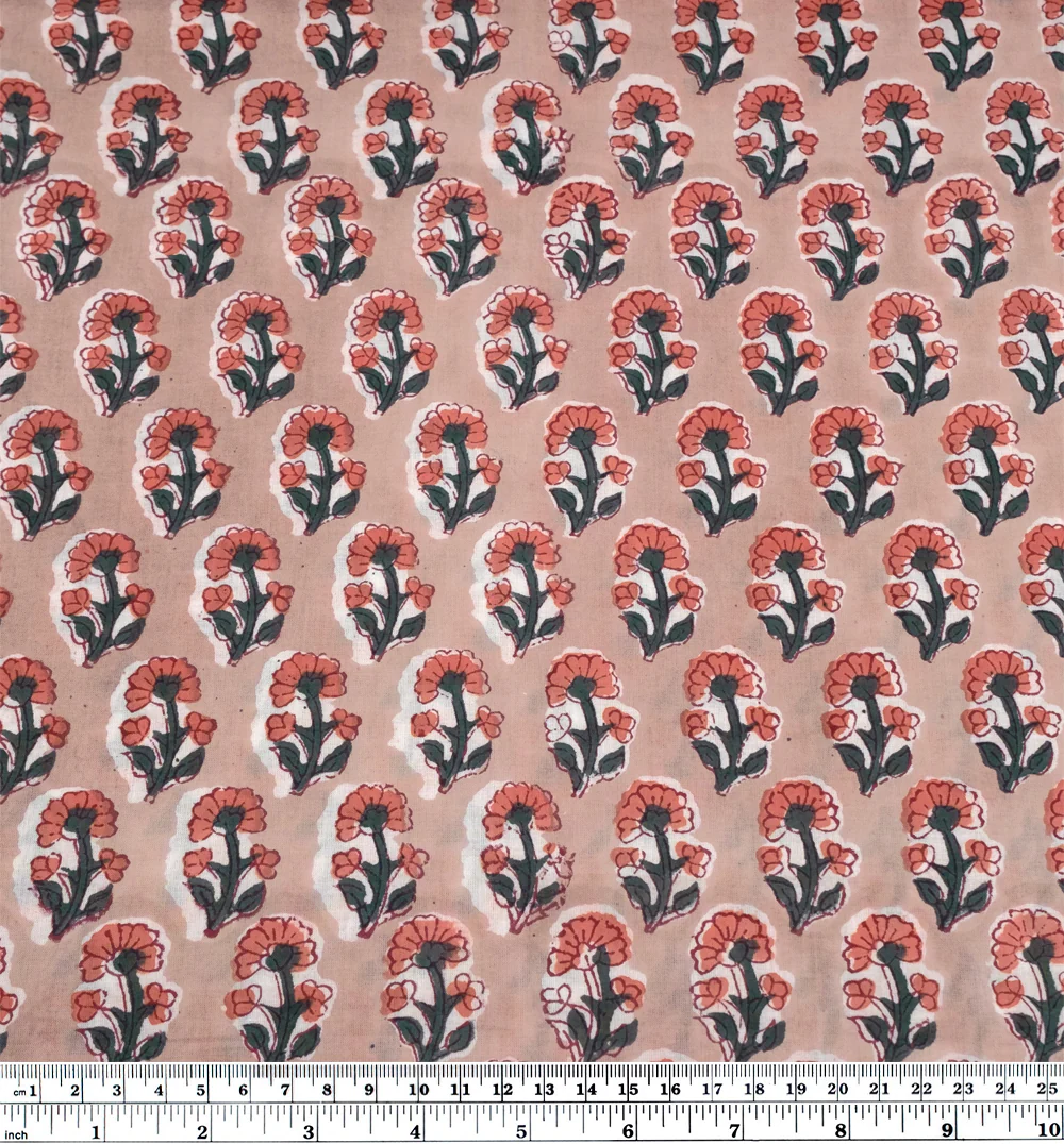 Bloom Block Printed Organic Cotton Batiste - Pebble/Coral/Jade - Image 3