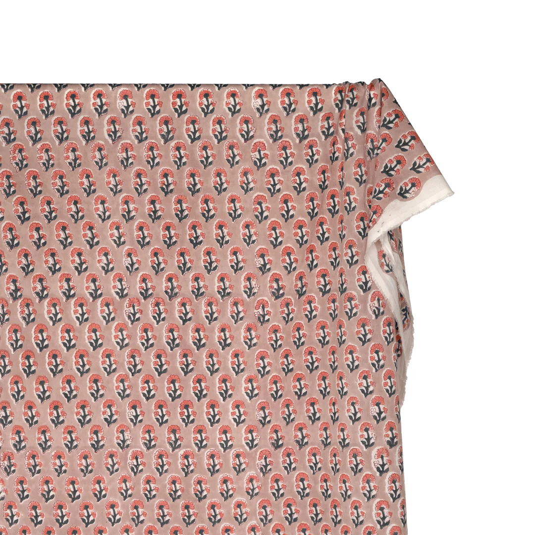 Bloom Block Printed Organic Cotton Batiste - Pebble/Coral/Jade - Image 4