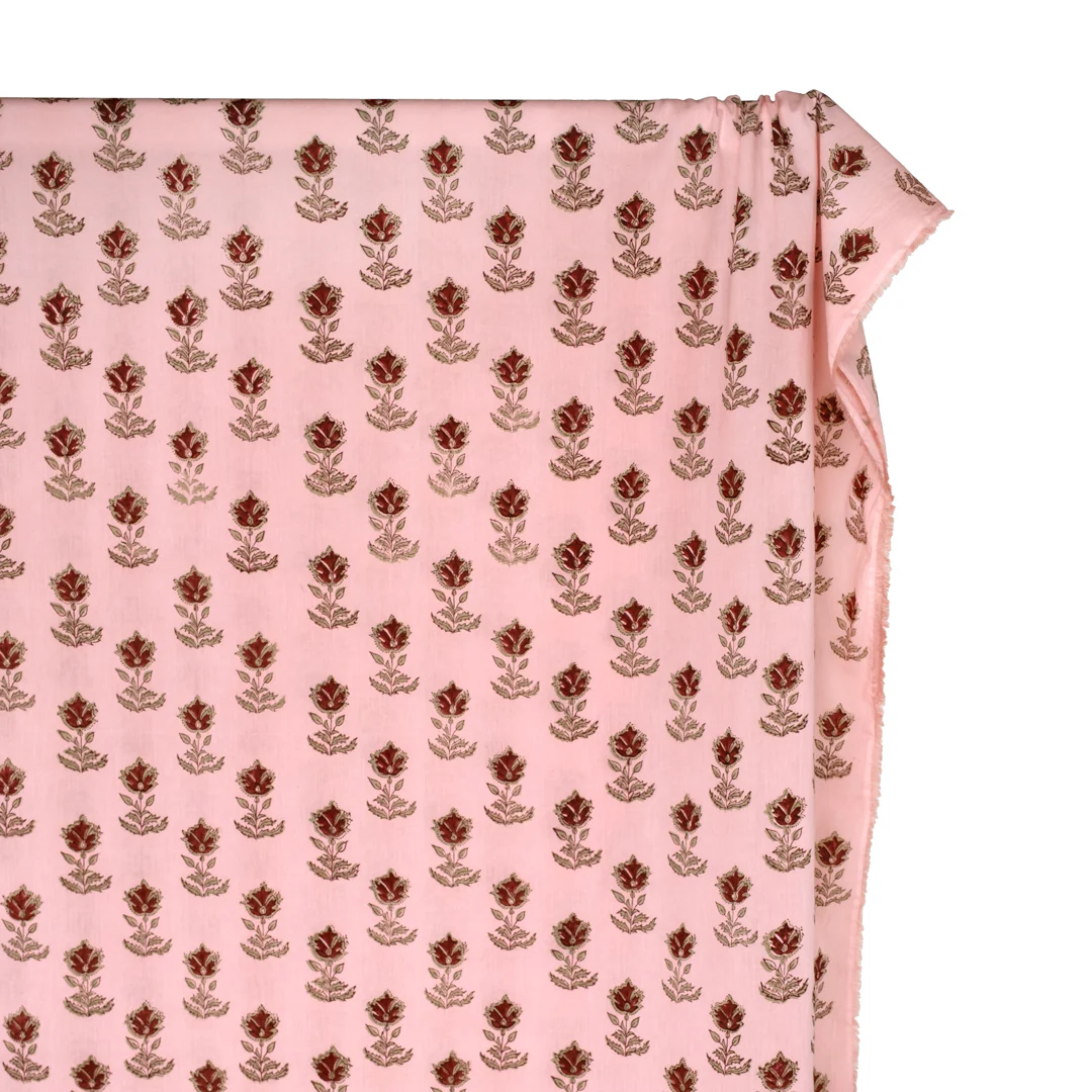 Bloom Block Printed Organic Cotton Batiste - Petal/Flax/Maroon - Image 3