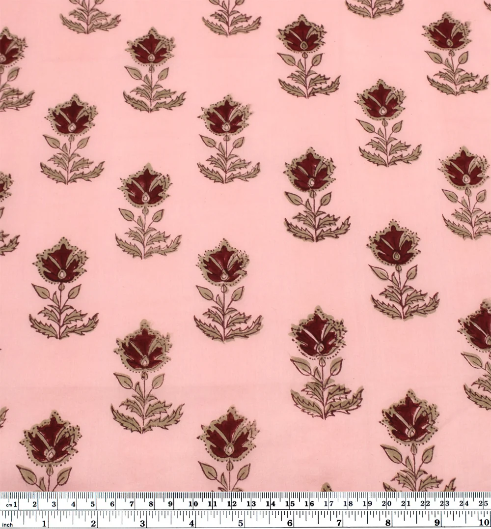 Bloom Block Printed Organic Cotton Batiste - Petal/Flax/Maroon - Image 4