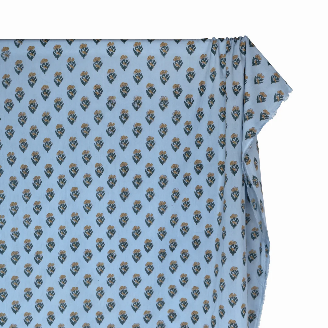 Bloom Block Printed Organic Cotton Batiste - Pond/Mallard/Hay - Image 3