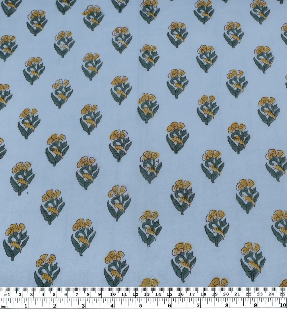 Bloom Block Printed Organic Cotton Batiste - Pond/Mallard/Hay - Image 4