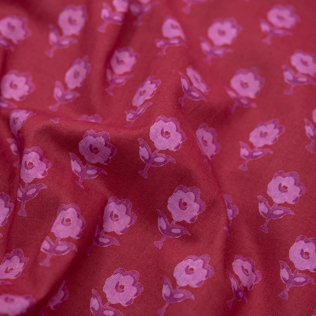 Bloom Block Printed Organic Cotton Batiste - Raspberry/Azalea