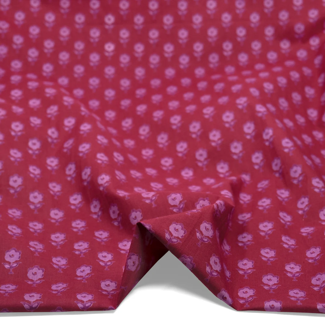 Bloom Block Printed Organic Cotton Batiste - Raspberry/Azalea - Image 2