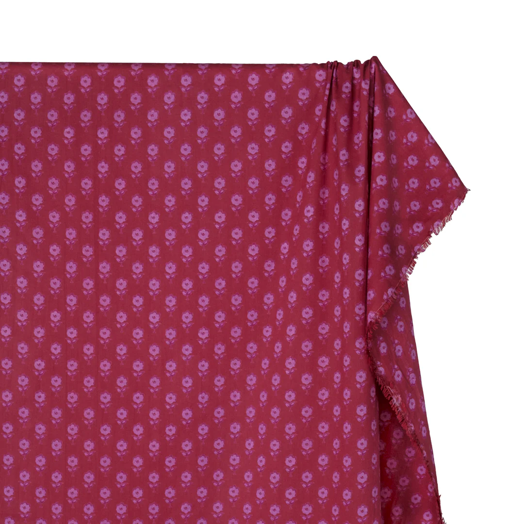 Bloom Block Printed Organic Cotton Batiste - Raspberry/Azalea - Image 4