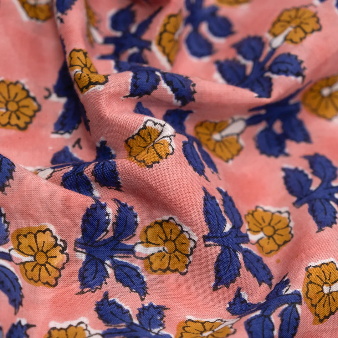 Bloom Block Printed Organic Cotton Batiste - Rose/Cobalt - Image 2