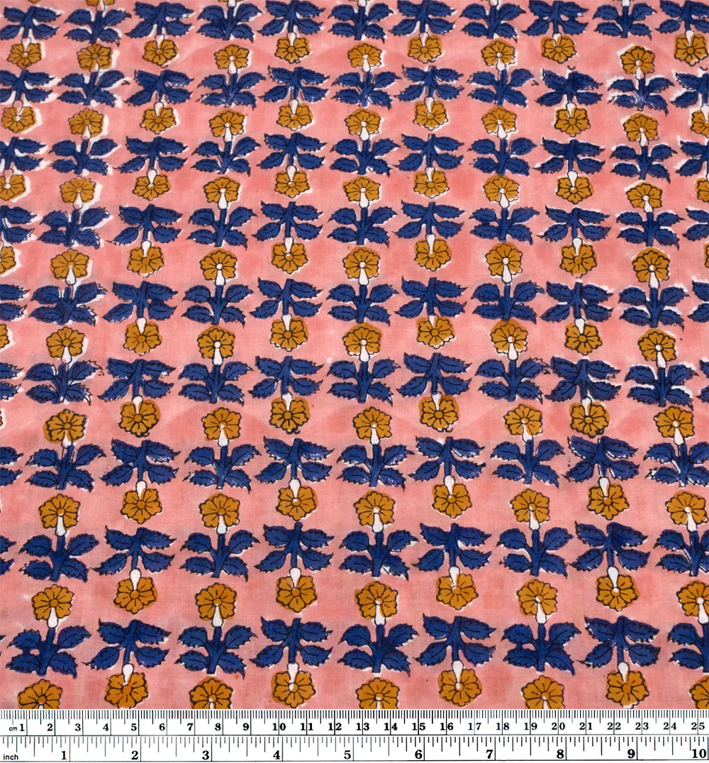 Bloom Block Printed Organic Cotton Batiste - Rose/Cobalt - Image 3