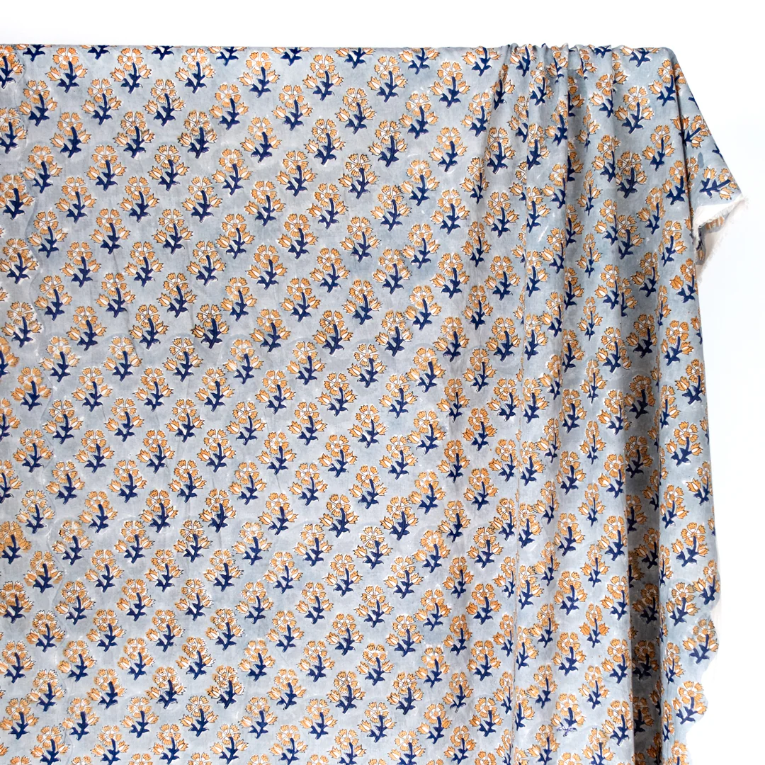 Bloom Block Printed Organic Cotton Batiste - Seaglass/Wheat - Image 2