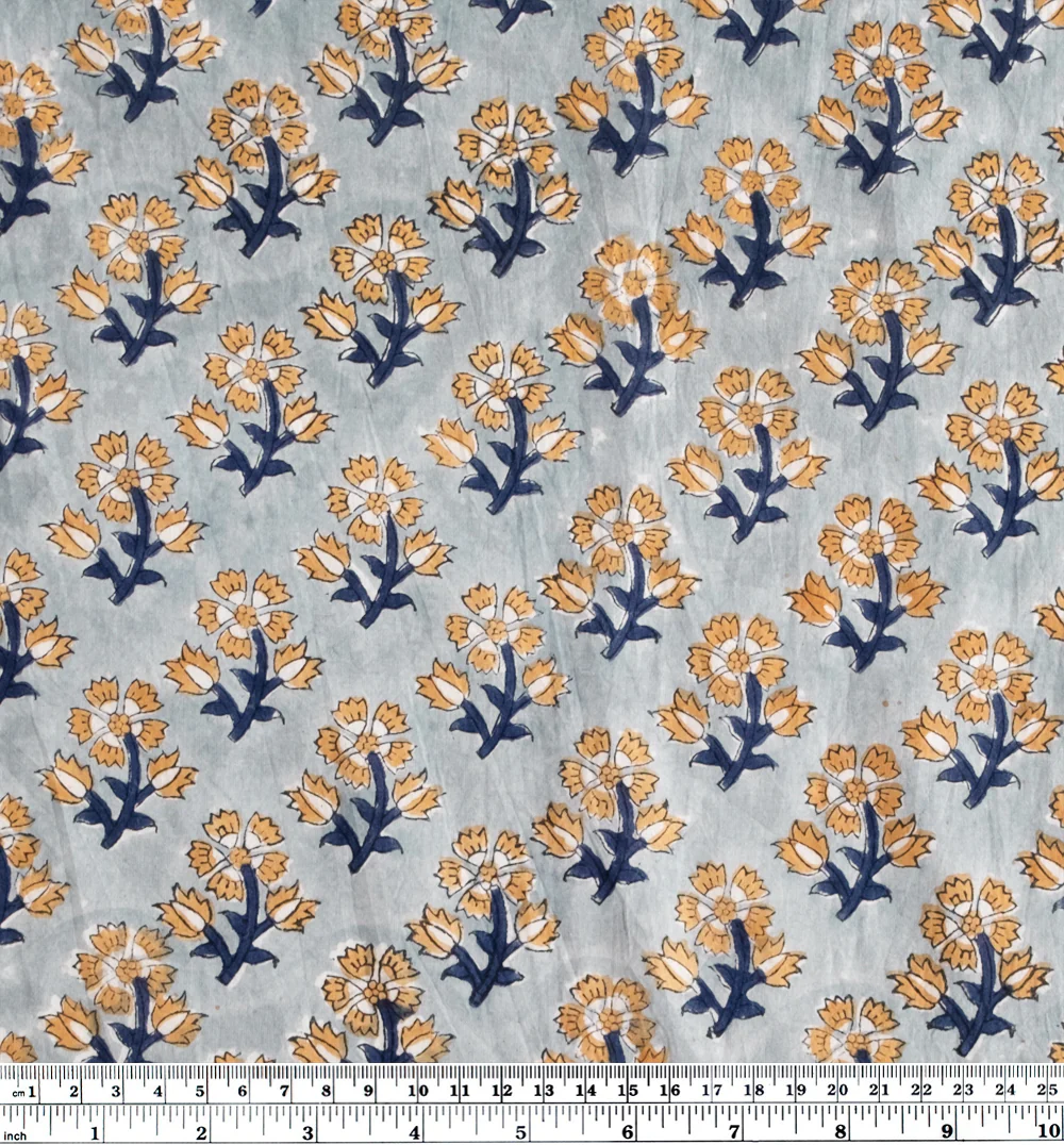 Bloom Block Printed Organic Cotton Batiste - Seaglass/Wheat - Image 4