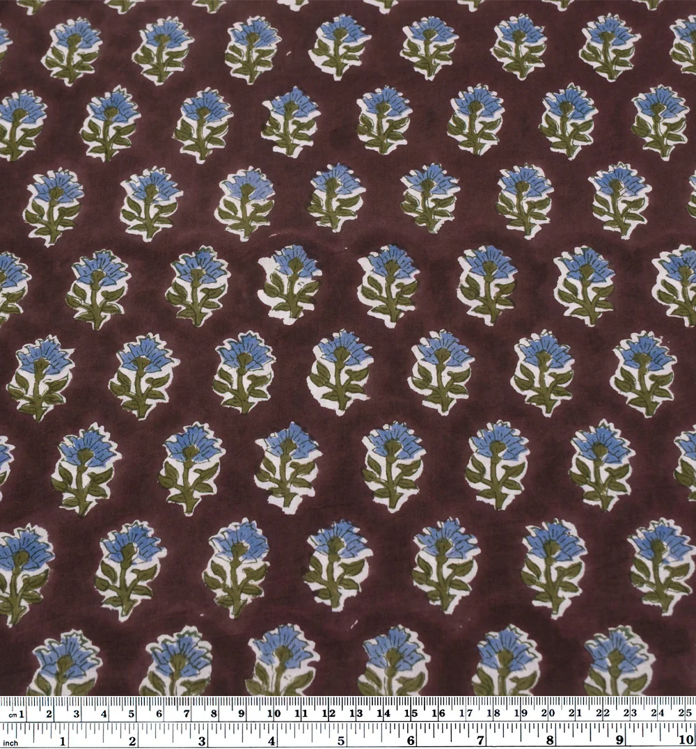 Bloom Block Printed Organic Cotton Batiste - Shadow/Pickle/Cornflower - Image 3