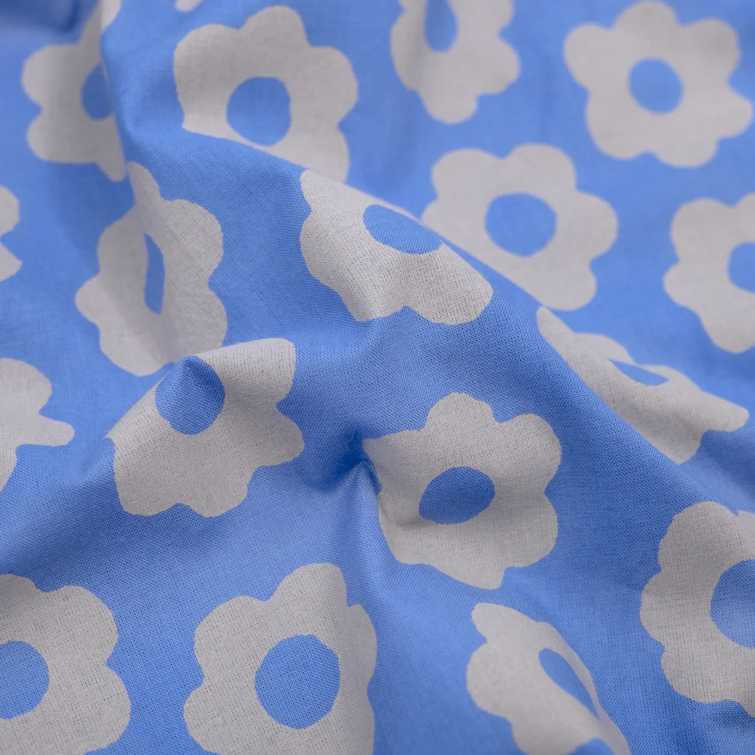 Bloom Block Printed Organic Cotton Batiste - Sky Blue/Grey