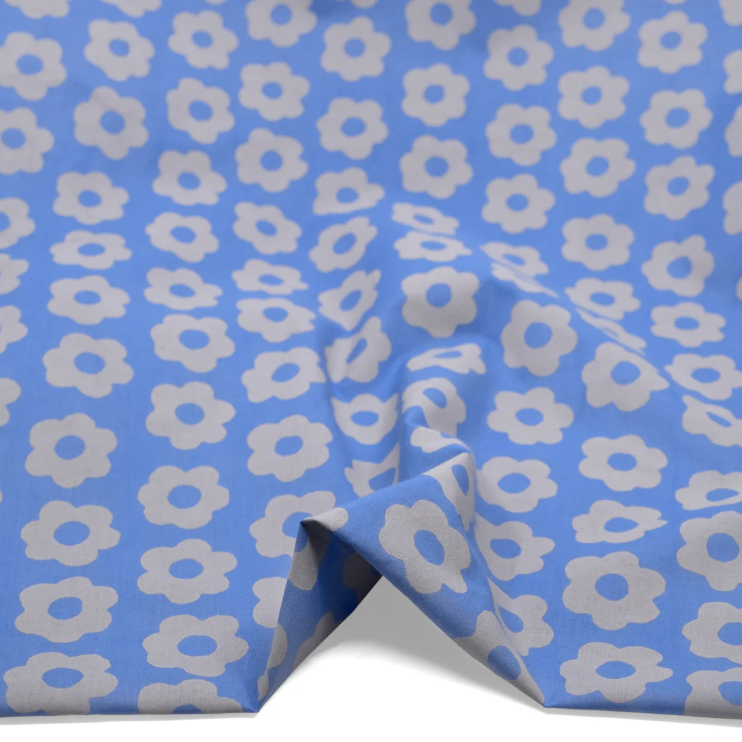 Bloom Block Printed Organic Cotton Batiste - Sky Blue/Grey - Image 2