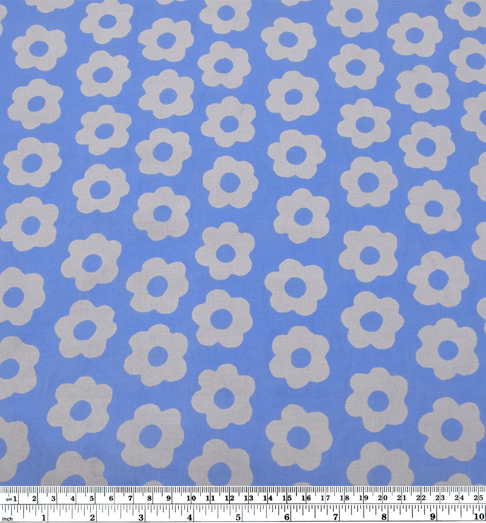 Bloom Block Printed Organic Cotton Batiste - Sky Blue/Grey - Image 3
