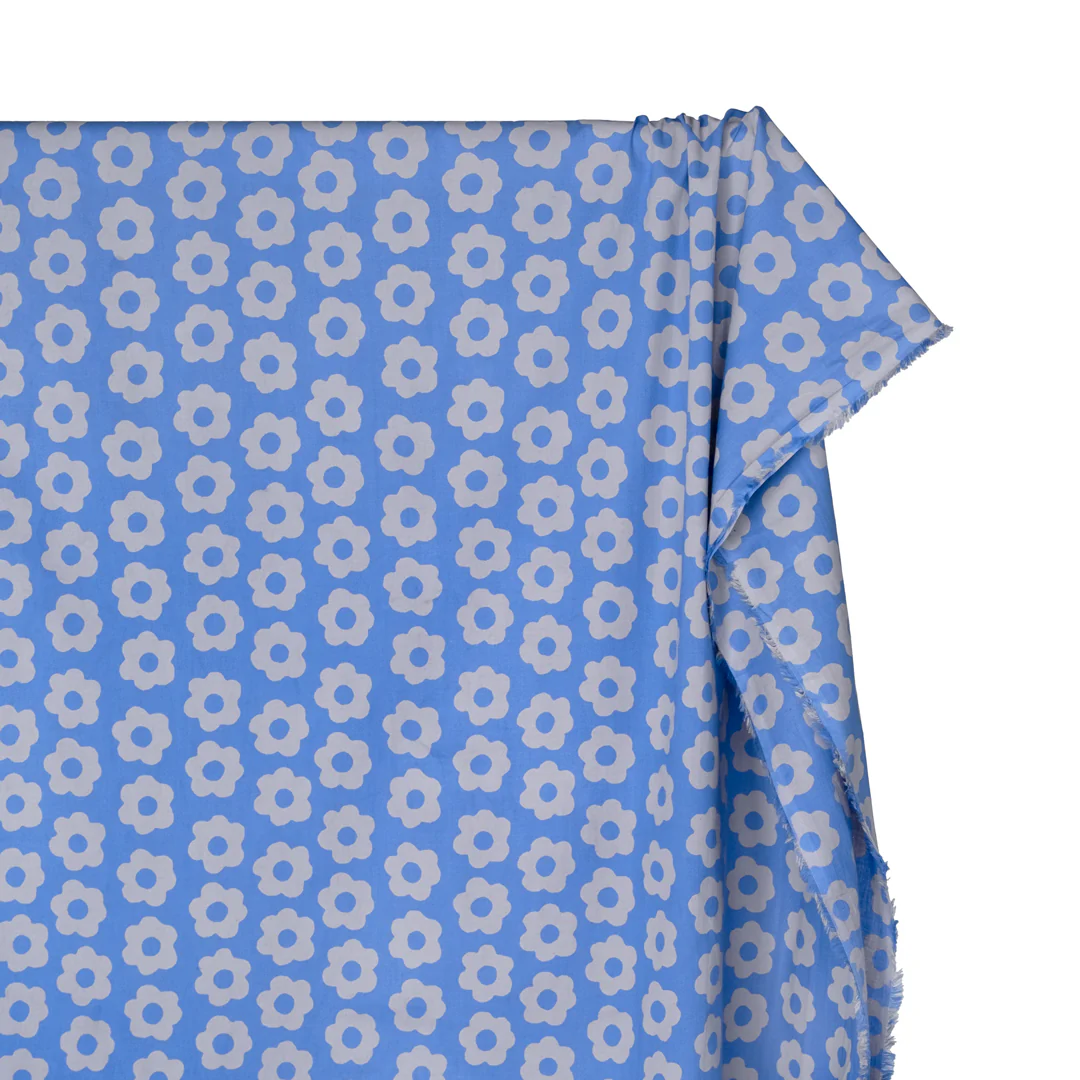 Bloom Block Printed Organic Cotton Batiste - Sky Blue/Grey - Image 4