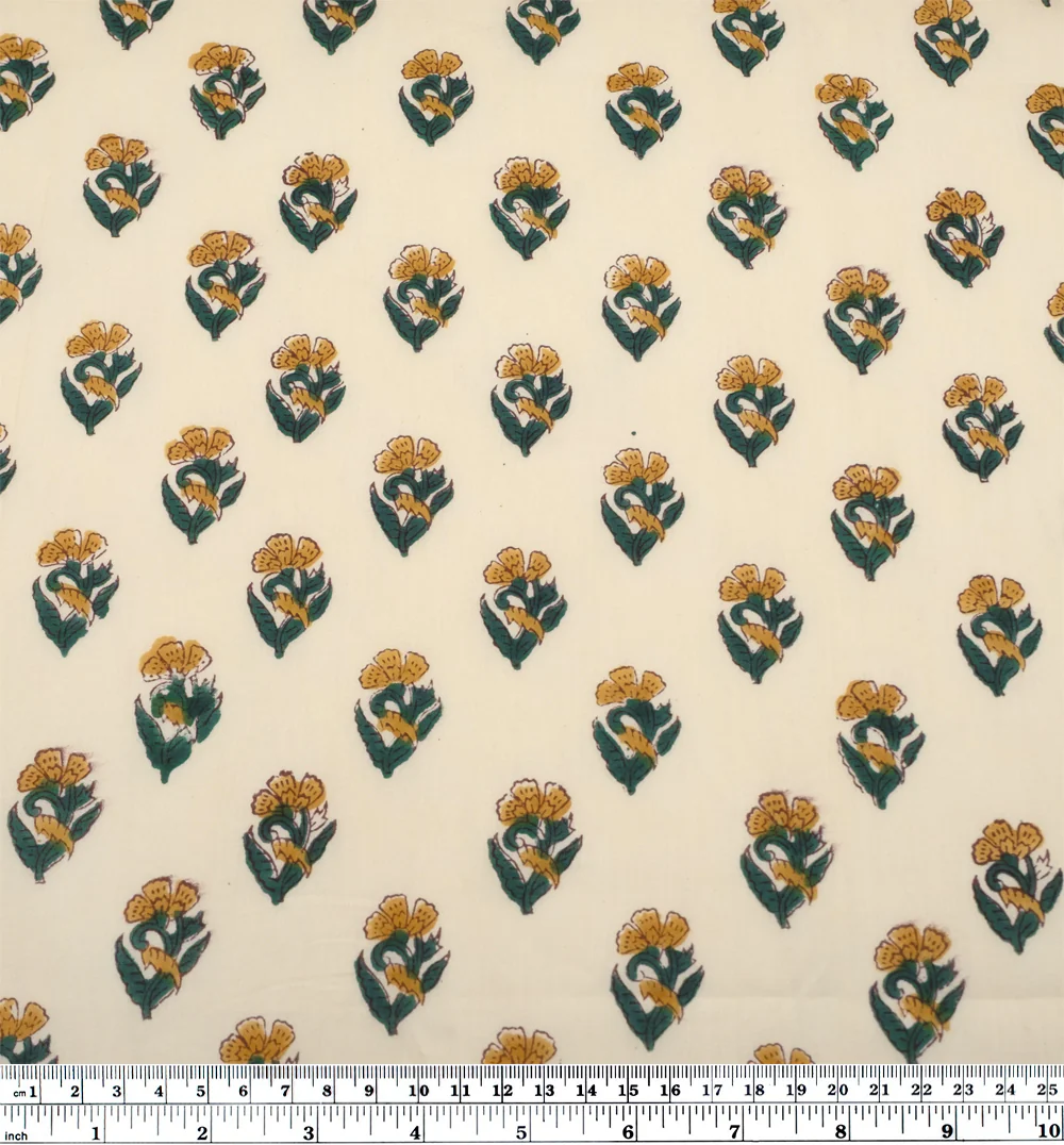 Bloom Block Printed Organic Cotton Batiste - Vanilla/Sunglow/Spruce - Image 4
