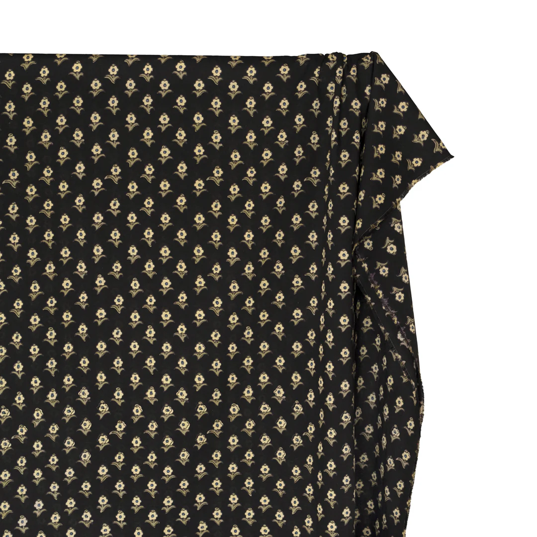 Bloom Block Printed Organic Cotton Batiste - Vintage Black/Butter/Sage - Image 4