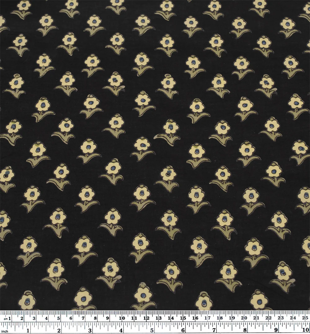 Bloom Block Printed Organic Cotton Batiste - Vintage Black/Butter/Sage - Image 5