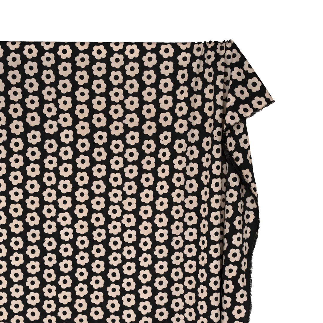 Bloom Block Printed Organic Cotton Batiste - Vintage Black/Ivory - Image 3