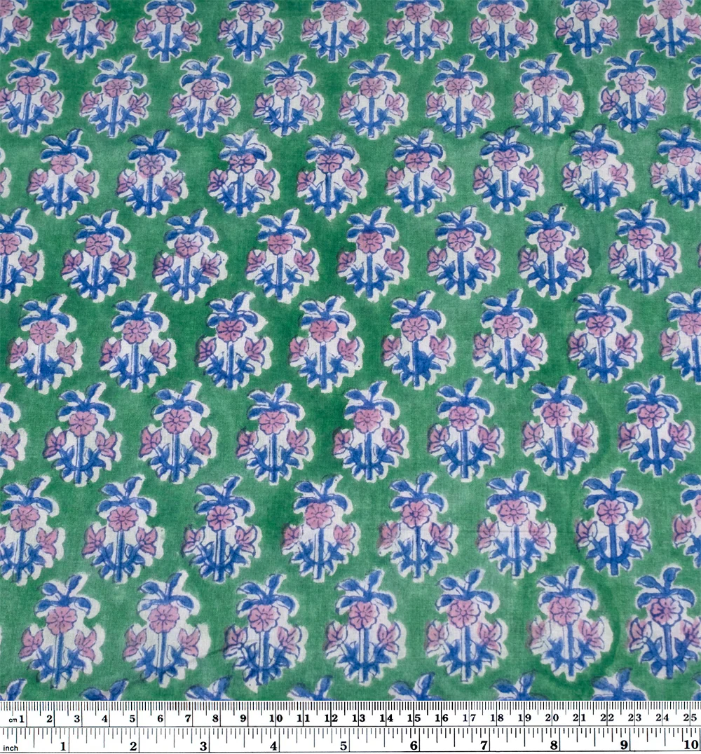 Bloom Block Printed Organic Cotton Batiste - Viridian/Azure/Candy - Image 3
