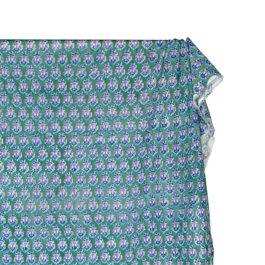 Bloom Block Printed Organic Cotton Batiste - Viridian/Azure/Candy - Image 4