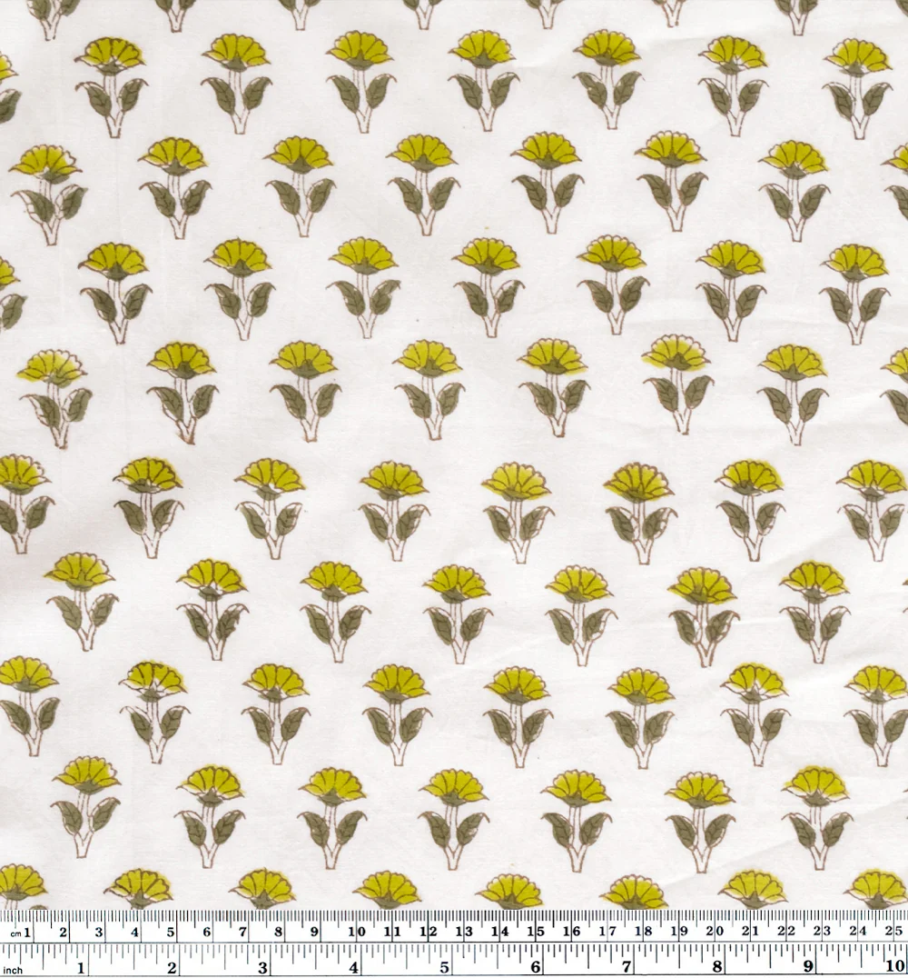 Bloom Block Printed Organic Cotton Batiste - White/Chartreuse - Image 4