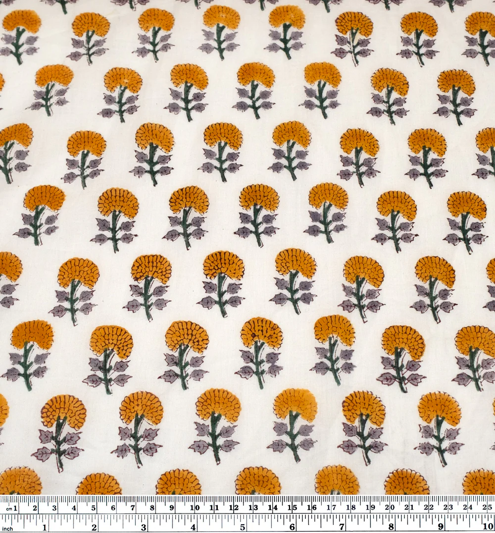 Bloom Block Printed Organic Cotton Batiste - White/Marigold - Image 3