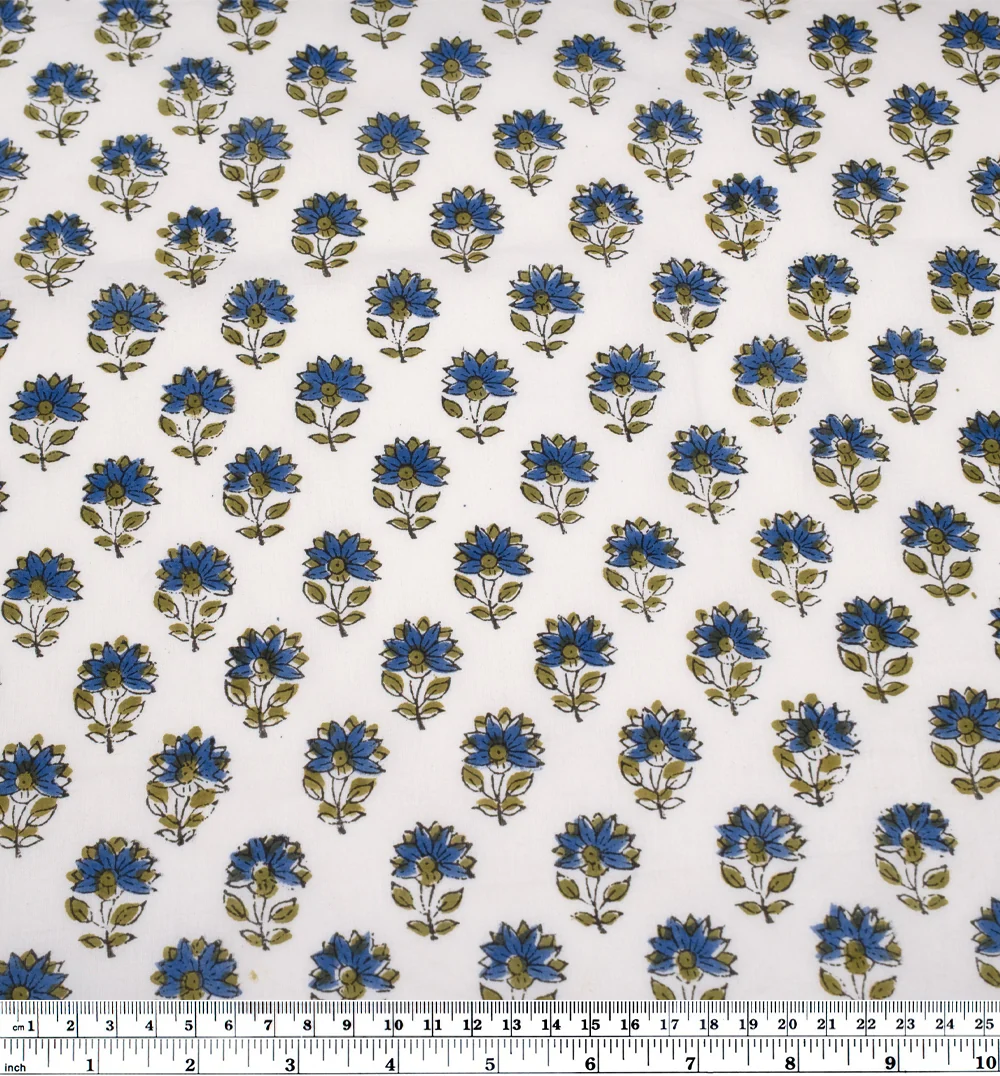 Bloom Block Printed Organic Cotton Batiste - White/Marlin/Sage - Image 3