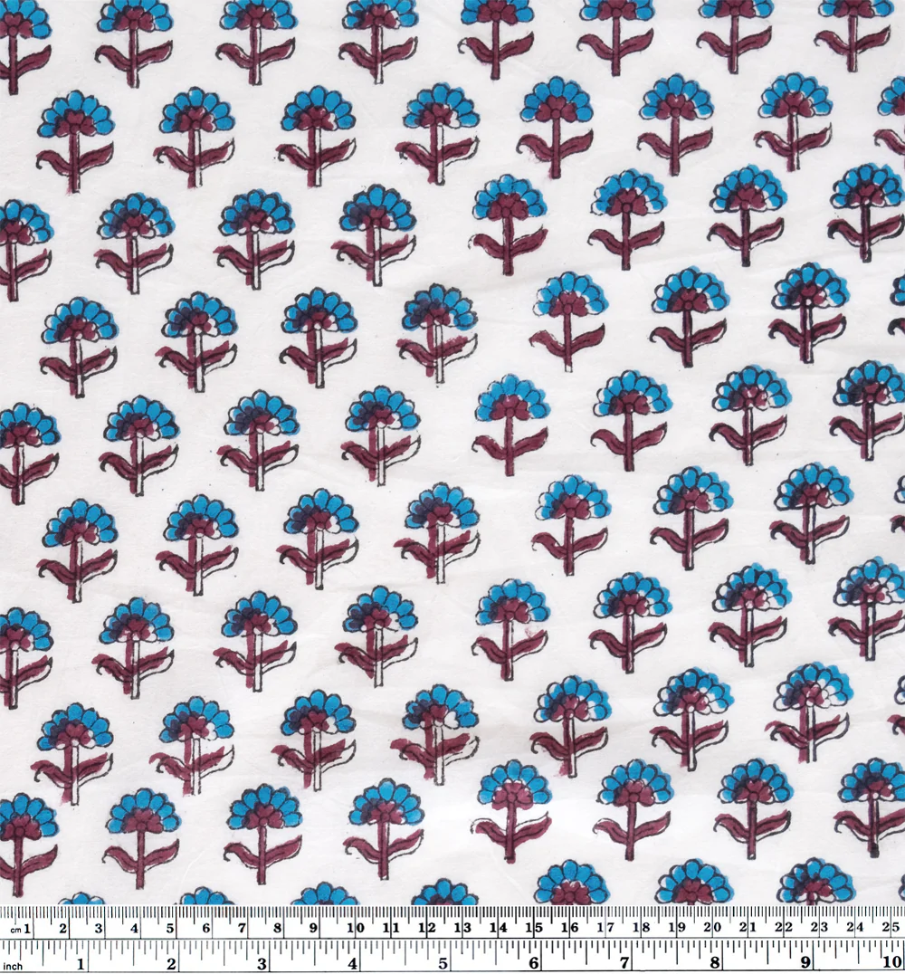 Bloom Block Printed Organic Cotton Batiste - White/Ocean - Image 4