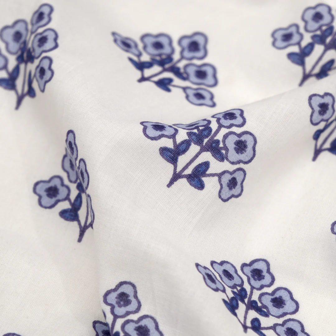 Bloom Block Printed Organic Cotton Batiste - White/Periwinkle/Grape