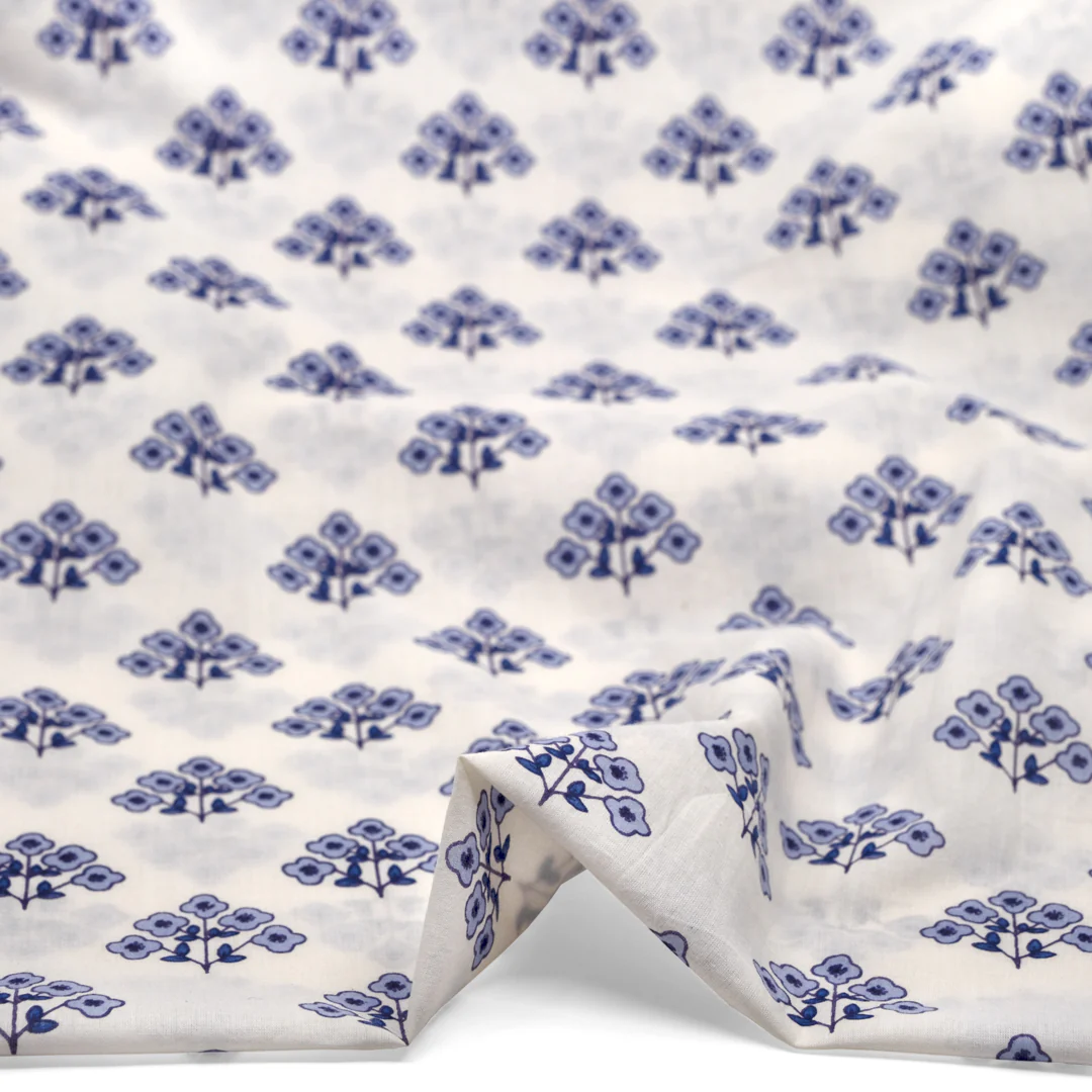 Bloom Block Printed Organic Cotton Batiste - White/Periwinkle/Grape - Image 2