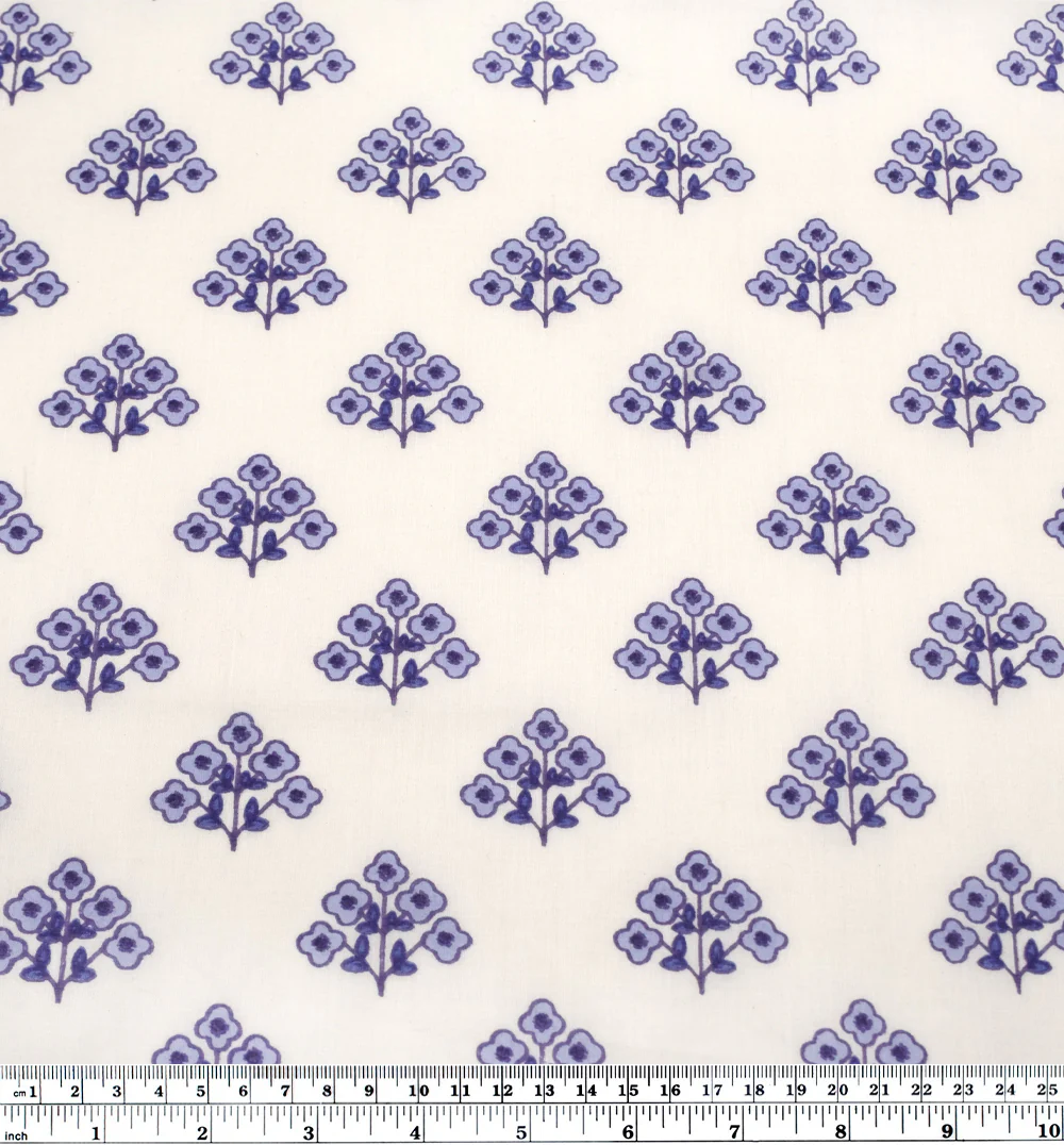Bloom Block Printed Organic Cotton Batiste - White/Periwinkle/Grape - Image 3