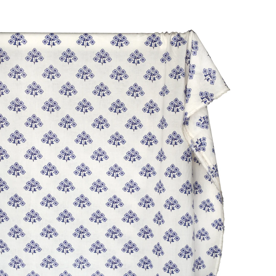 Bloom Block Printed Organic Cotton Batiste - White/Periwinkle/Grape - Image 4
