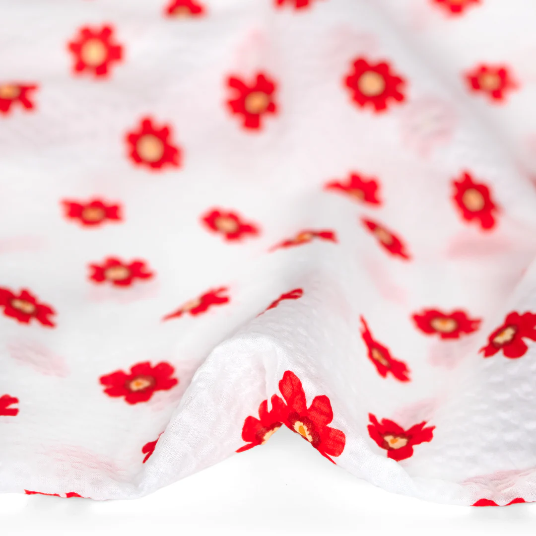 Bloom Print Crinkle Cotton - White/Crimson