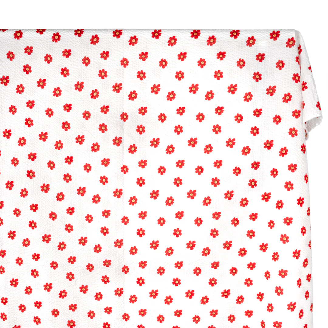 Bloom Print Crinkle Cotton - White/Crimson - Image 2