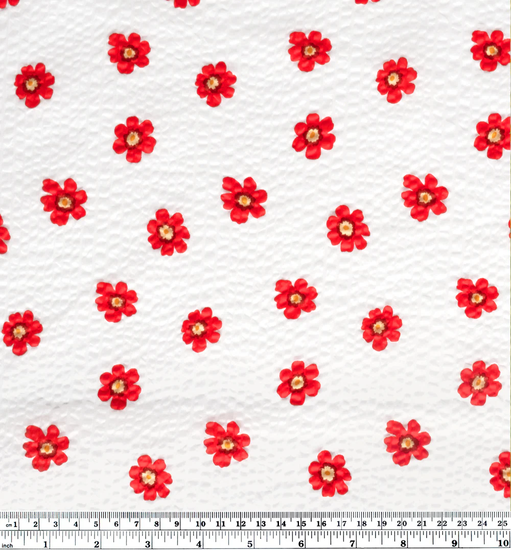 Bloom Print Crinkle Cotton - White/Crimson - Image 4