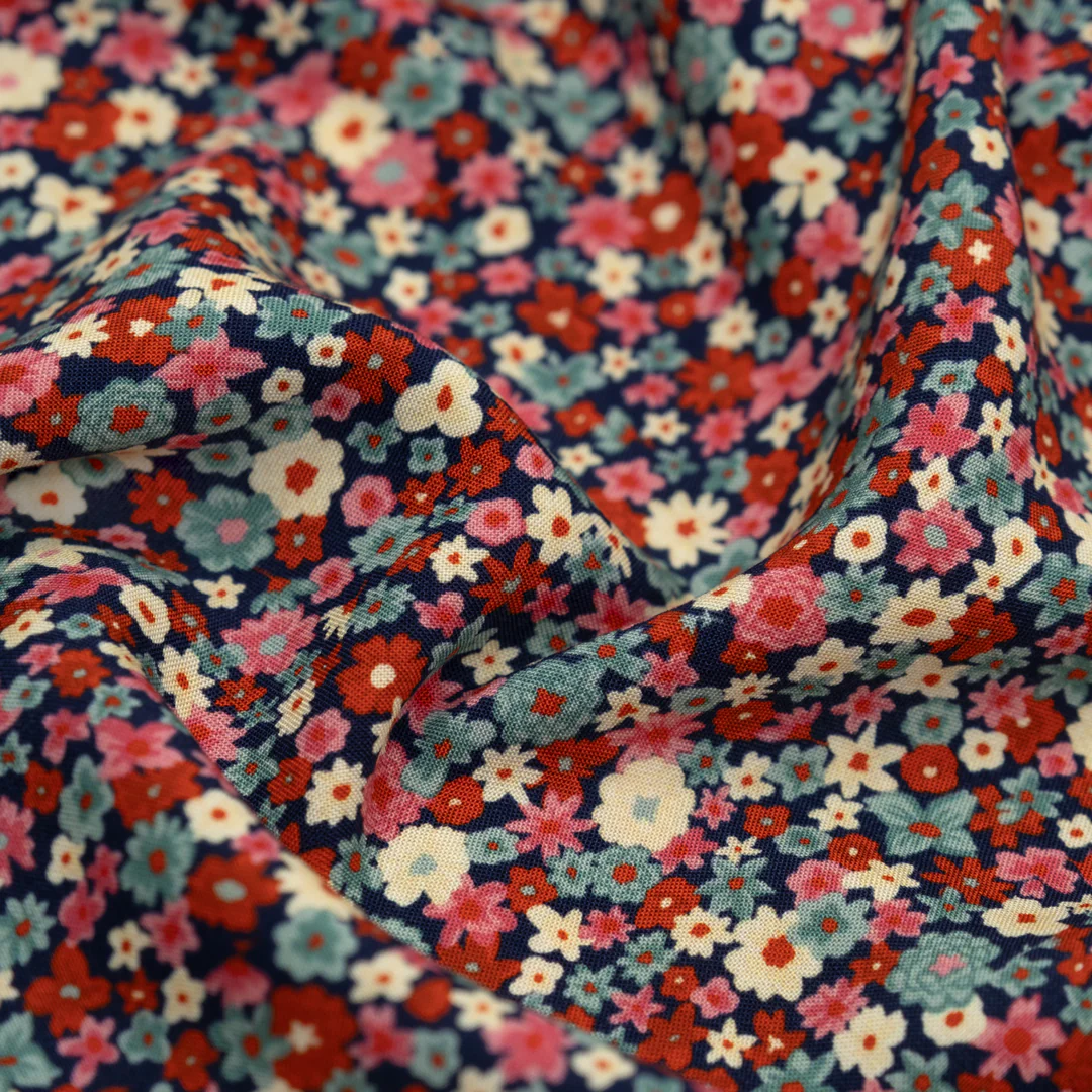 Bloomscape Viscose Challis - Navy/Poppy/Teal - Image 2
