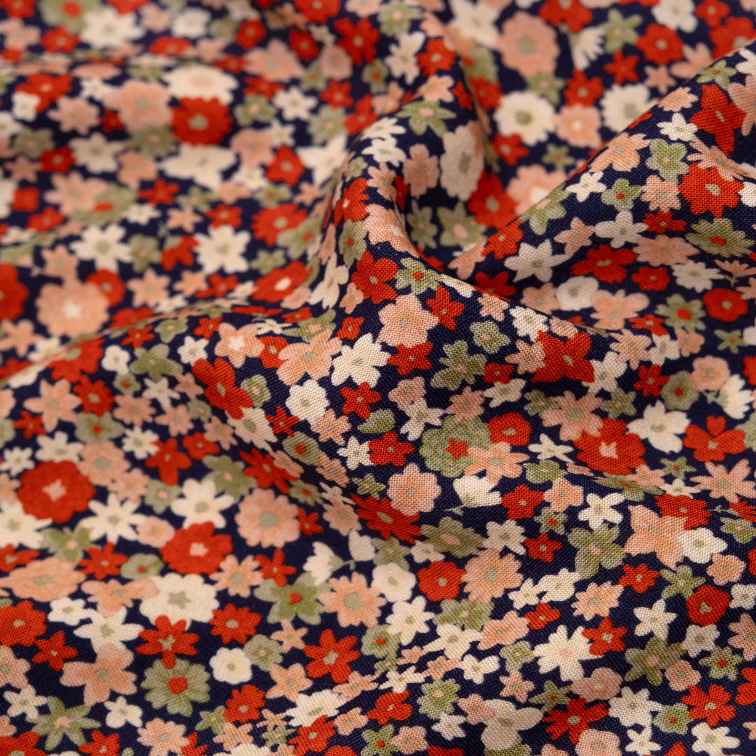 Bloomscape Viscose Challis - Navy/Red Clay/Sage