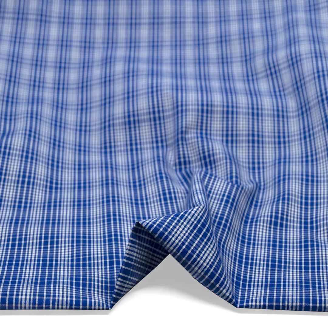 Blueprint Plaid Cotton Shirting - Lapis - Image 2