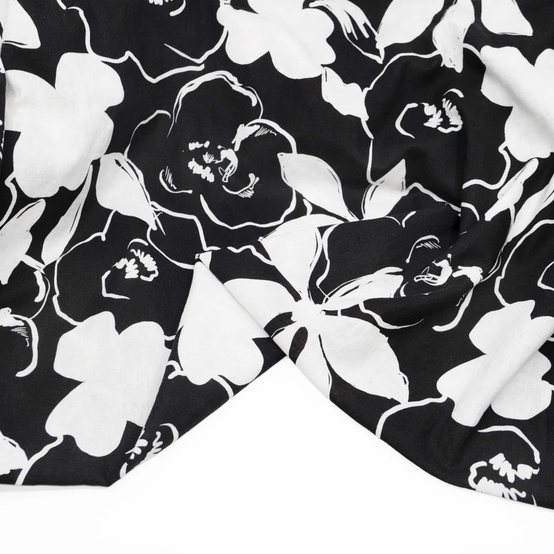 Bold Blooms Linen Cotton Blend - Black/White