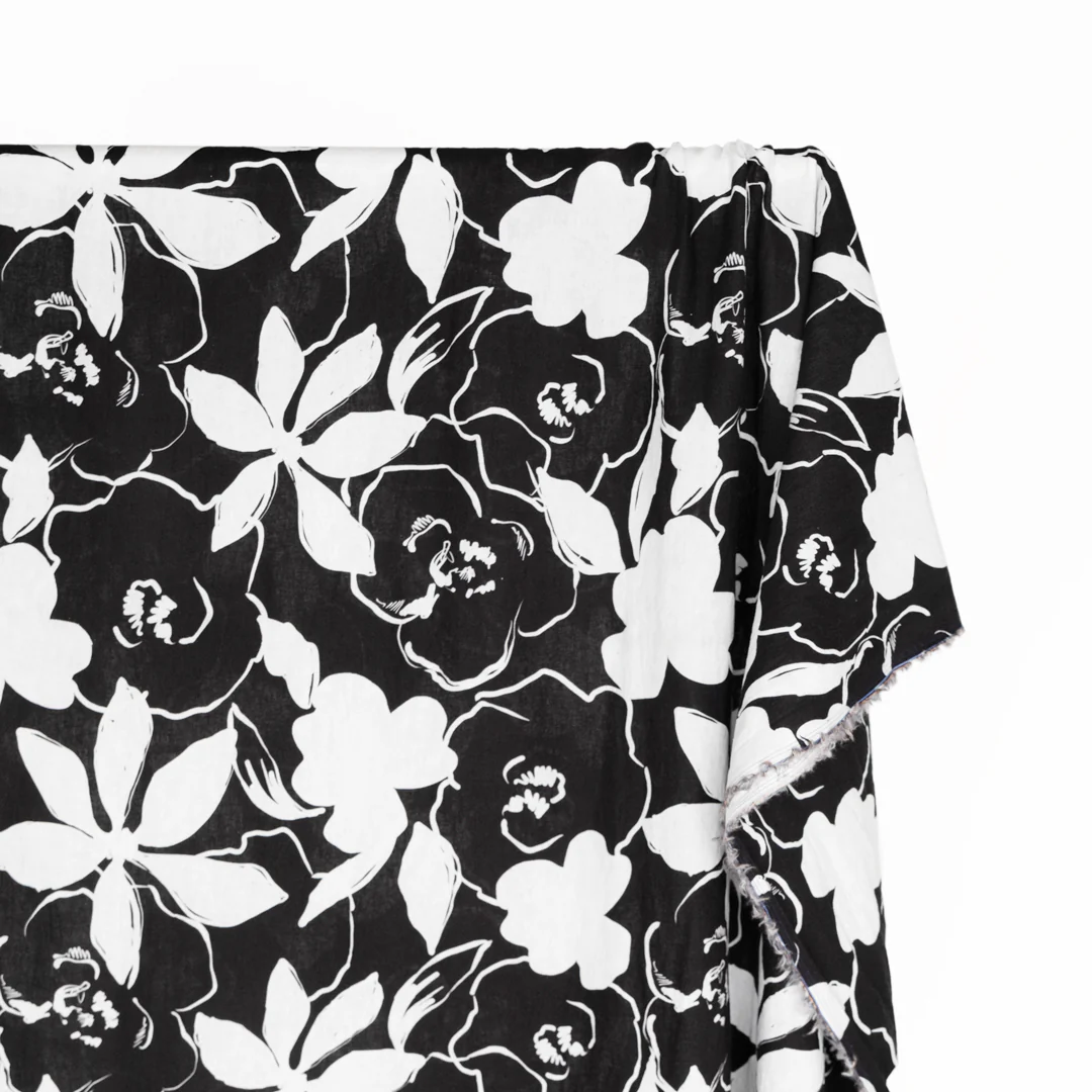 Bold Blooms Linen Cotton Blend - Black/White - Image 2