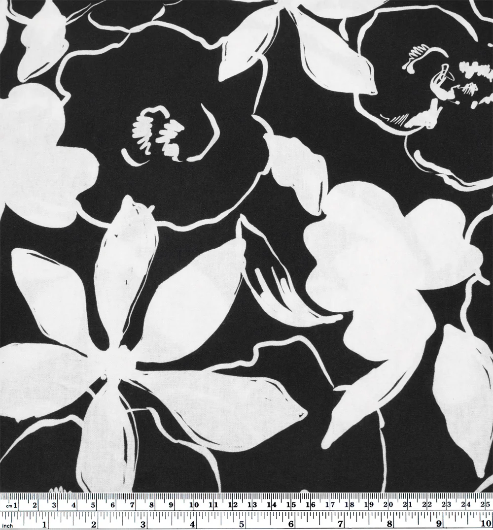 Bold Blooms Linen Cotton Blend - Black/White - Image 4