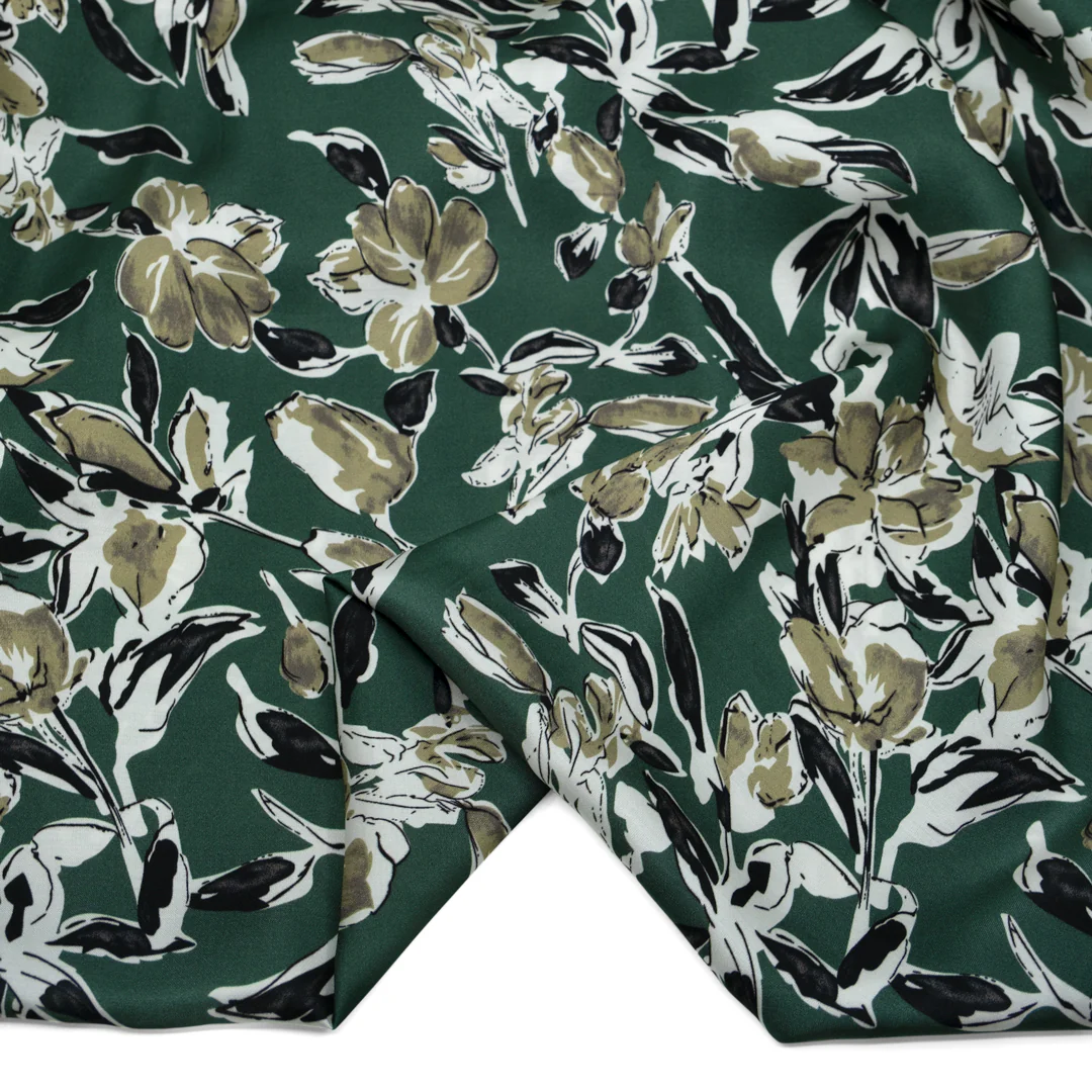 Botanic Silhouette Viscose Satin - Pine/White