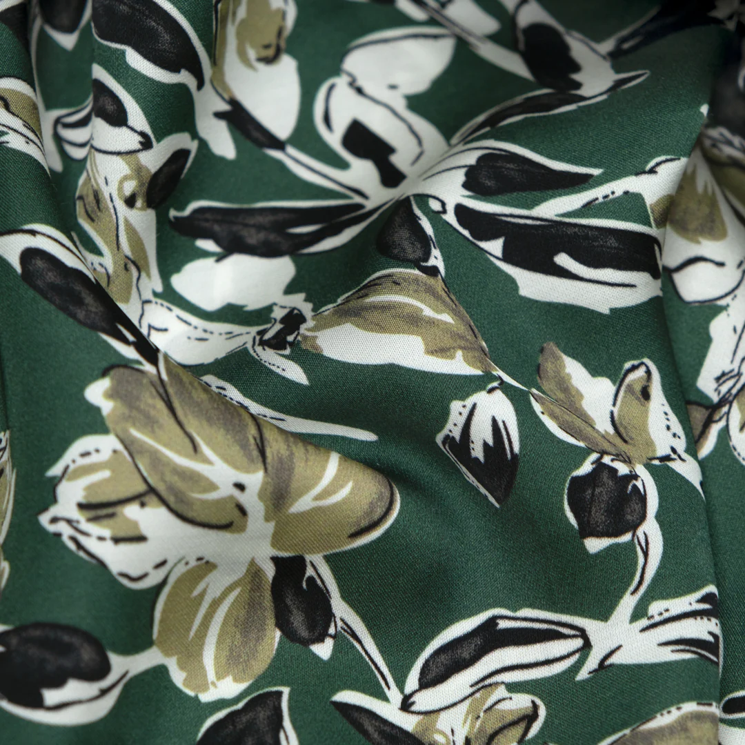 Botanic Silhouette Viscose Satin - Pine/White - Image 2