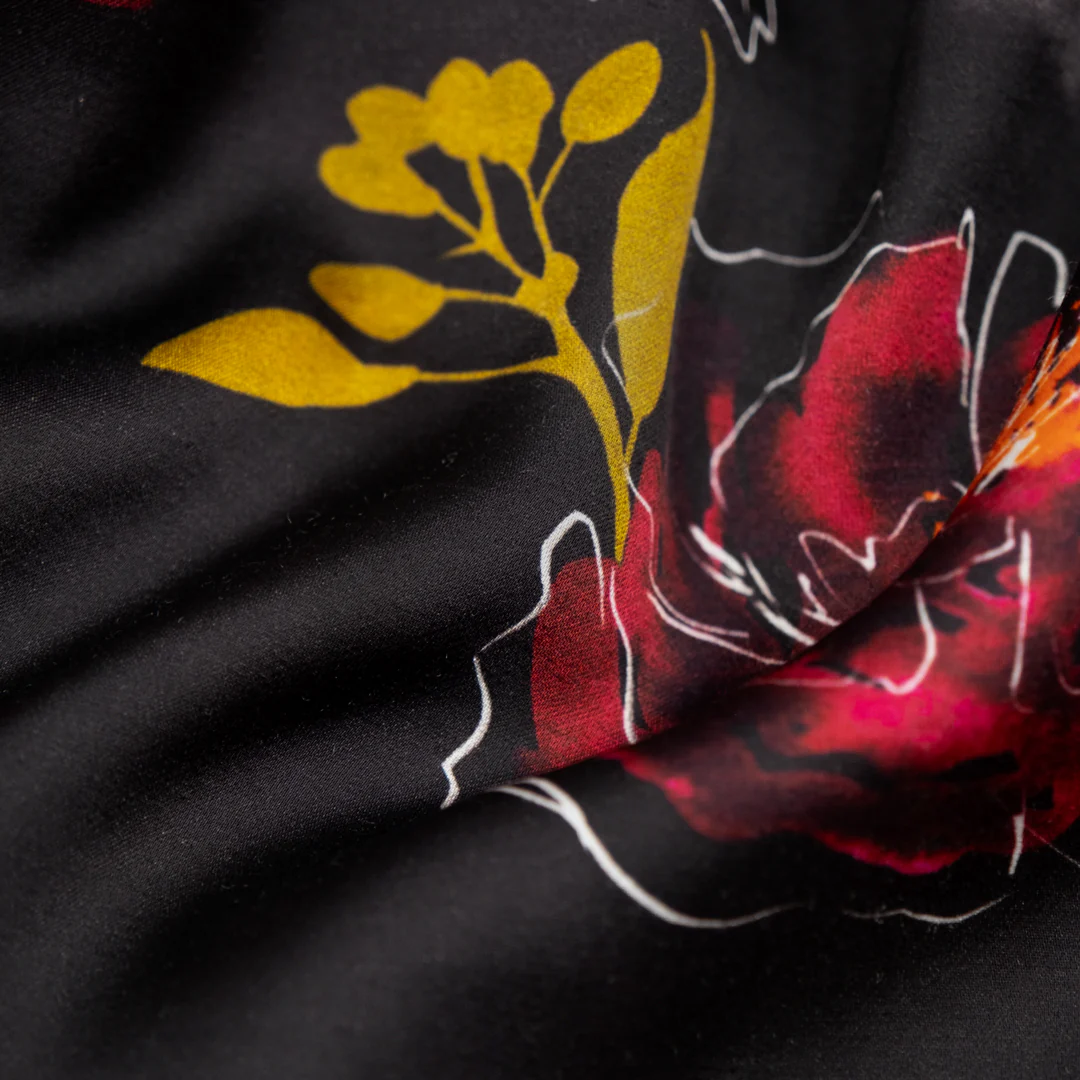 Botanic Symphony Viscose Satin - Raven/Crimson - Image 3