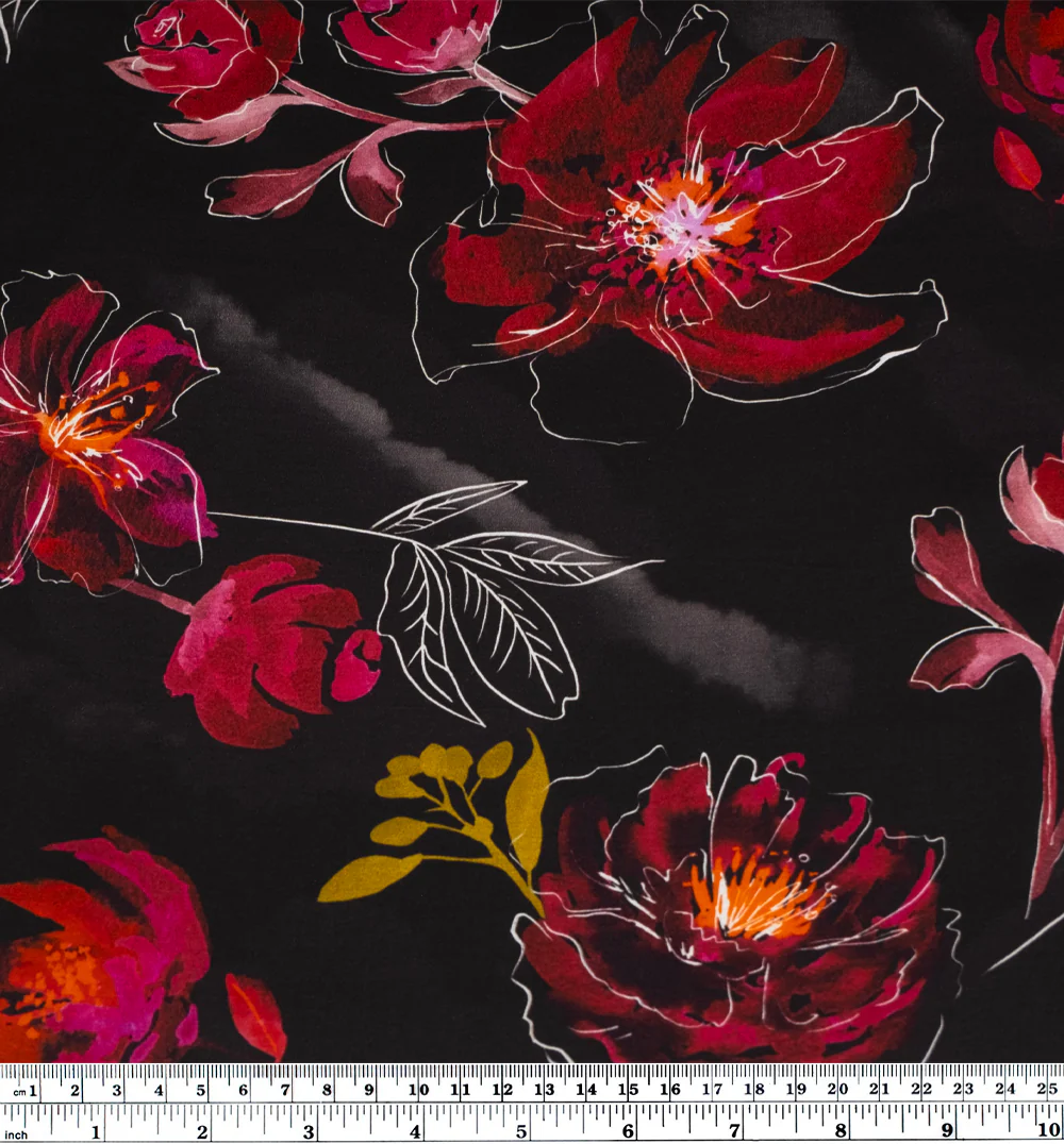 Botanic Symphony Viscose Satin - Raven/Crimson - Image 4
