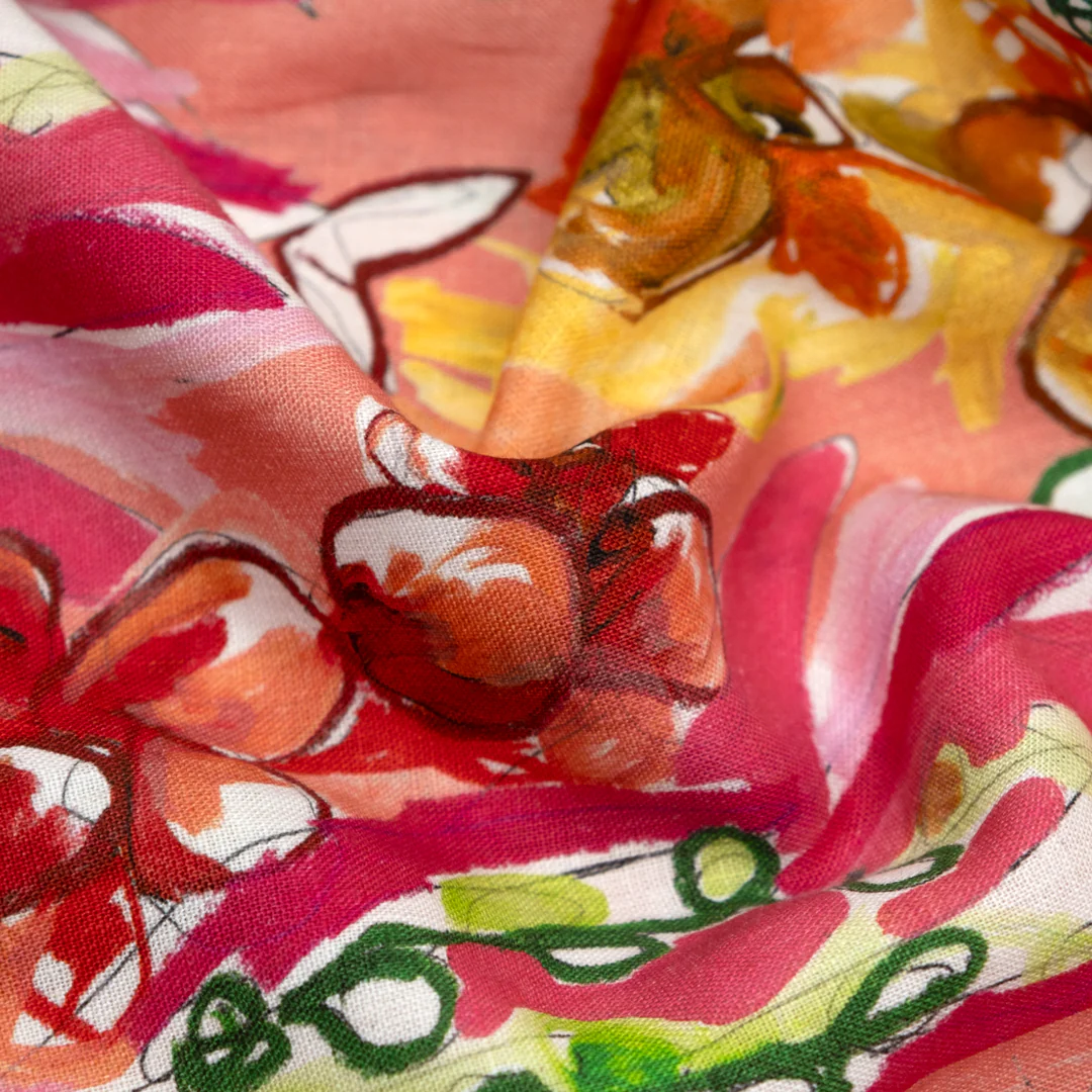 Bountiful Harvest Printed Linen - Guava/Multi - Image 2