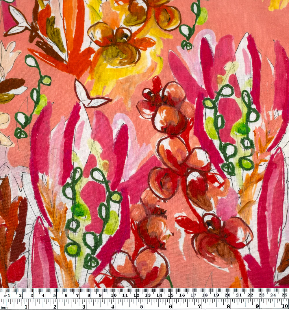 Bountiful Harvest Printed Linen - Guava/Multi - Image 4