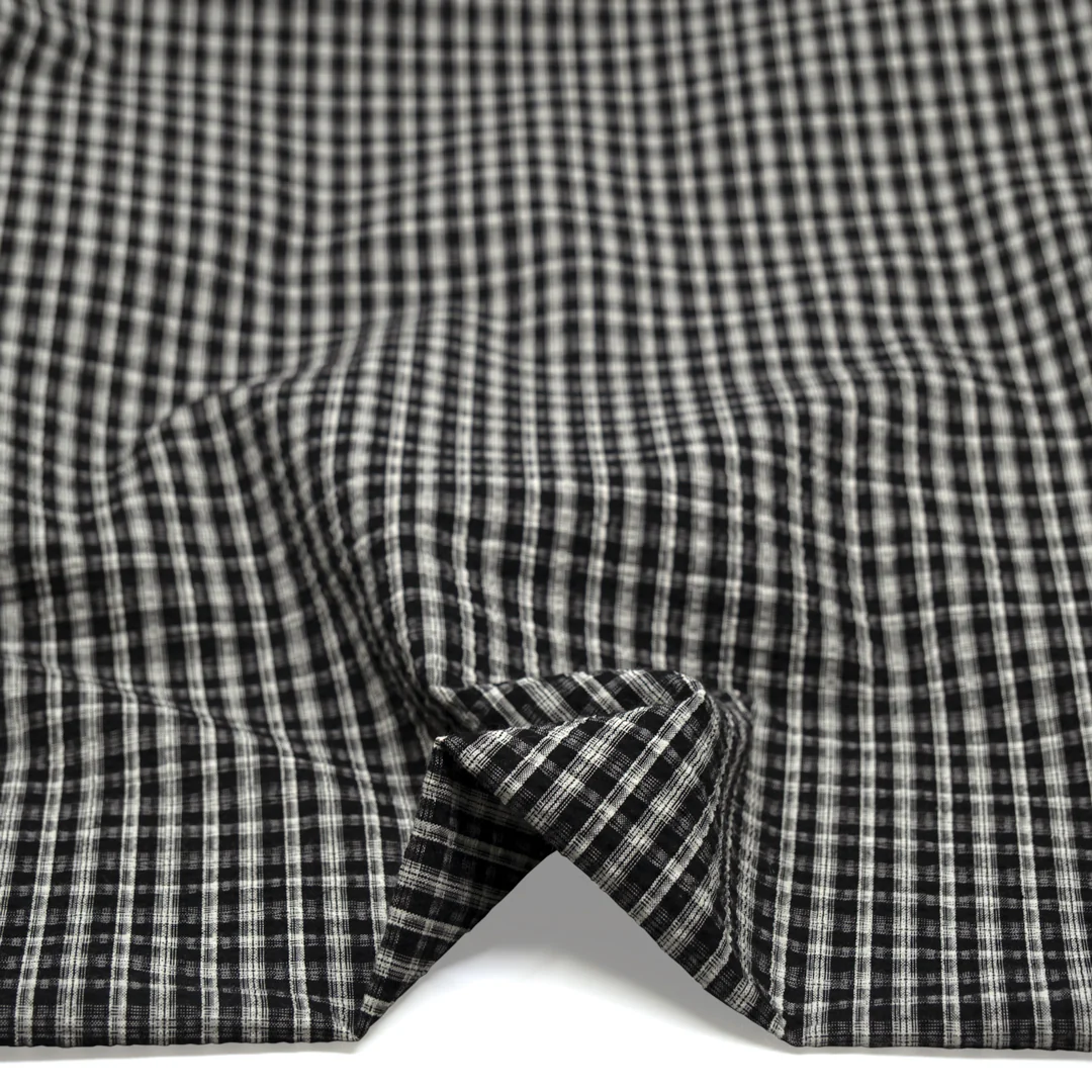 Bungalow Plaid Cotton Poly Seersucker - Black - Image 2