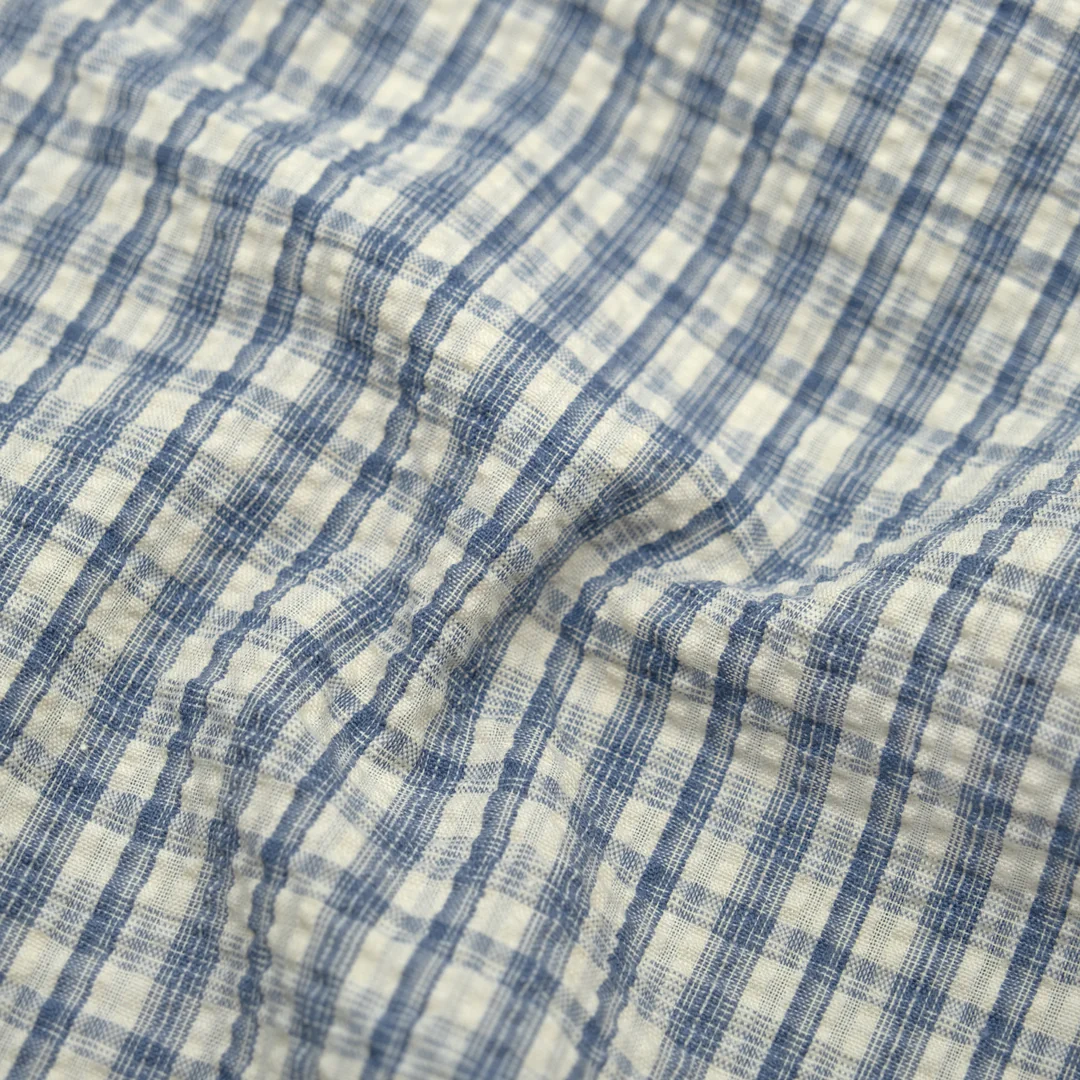 Bungalow Plaid Cotton Poly Seersucker - Bluestone